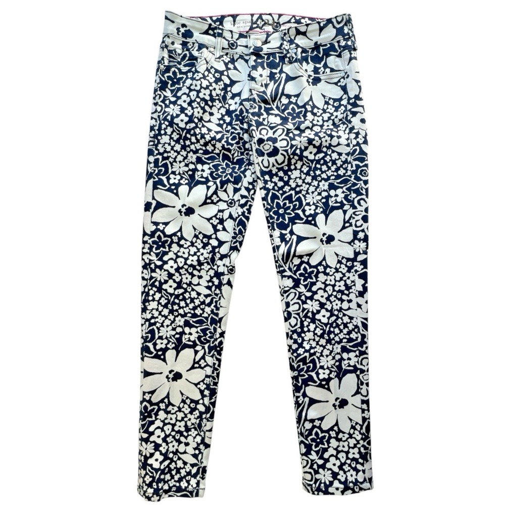 Kate Spade Pants Broome Street Floral Jeans Womens 24 Navy Blue White USA Made